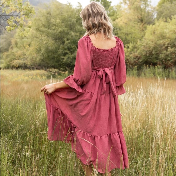 NWT Jovi Lynn Smocked Midi Dress with Pockets - Deep Pink Berry - Picture 6 of 8